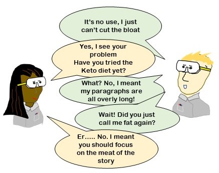 cartoon discussing bloated paragraphs